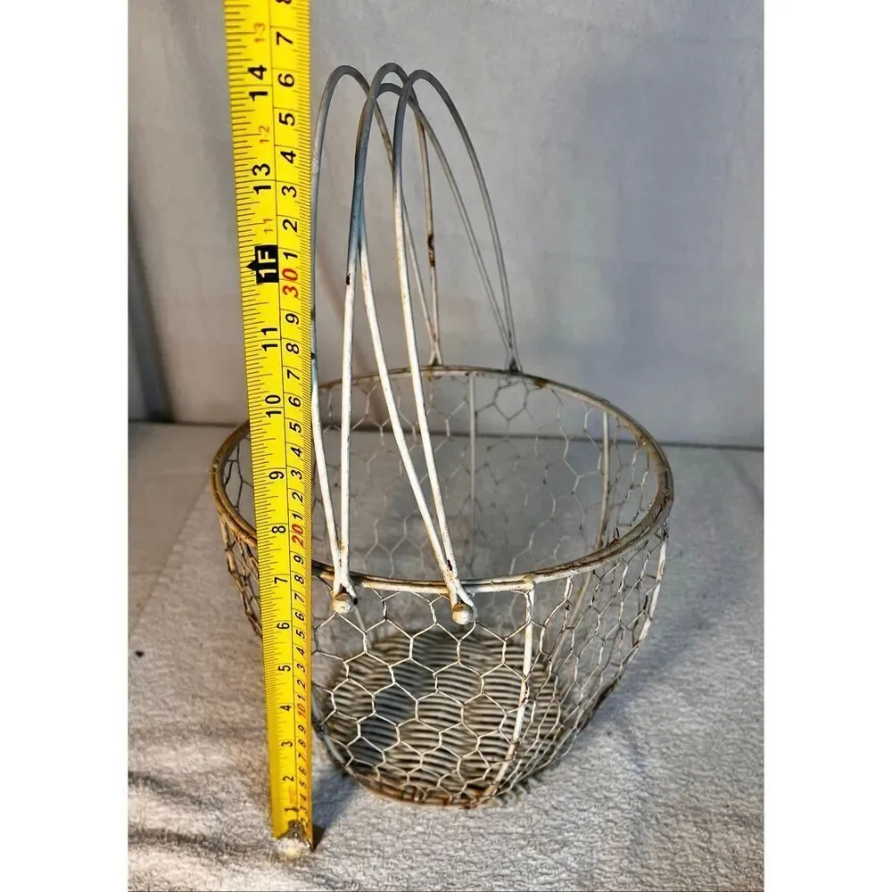 Vintage Wire & Wicker Basket with Handles Egg Basket Cottagecore Grannycore